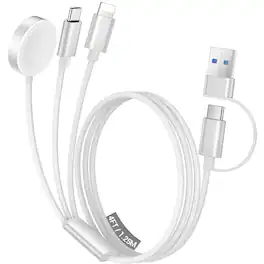 Topteng - 3-in-2 Charging Cable for Travel - USB C, Lightning & Magnetic iWatch Charger in One - White