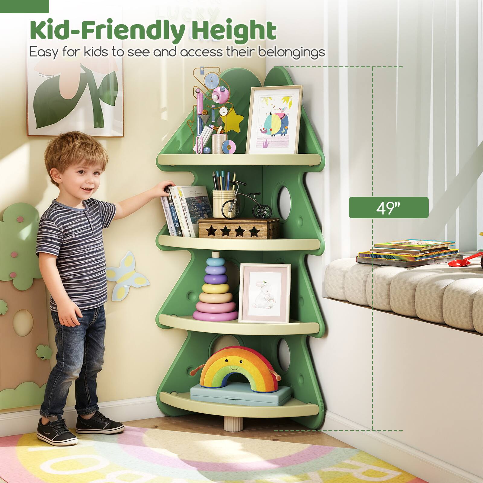 Kid-Friendly Height  
Easy for kids to see and access their belongings  
49"