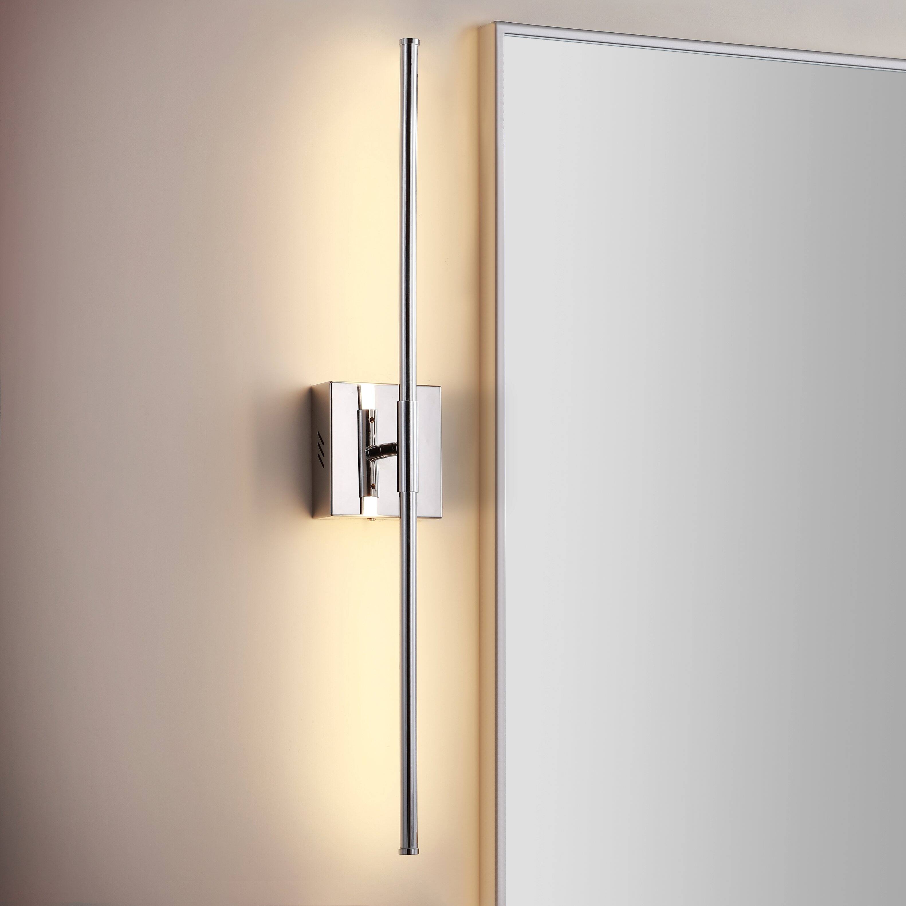 Alt View 1. Jonathan Y - Makena 28" Modern Minimalist Dimmable Integrated LED Metal Wall Sconce, Chrome - Chrome.