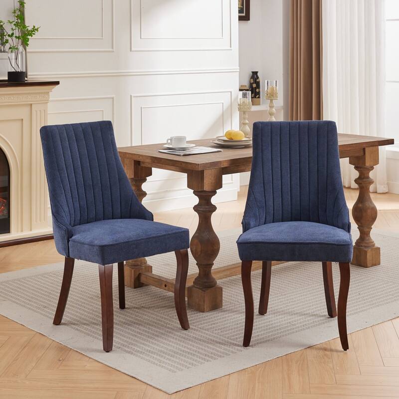 Alt View 1. HTUTWOO - Linen Dining Chairs with High Back & Curved Solid Wood Legs, Set of 2 for Dining Room, Kitchen, Home Use for Families - Blue.