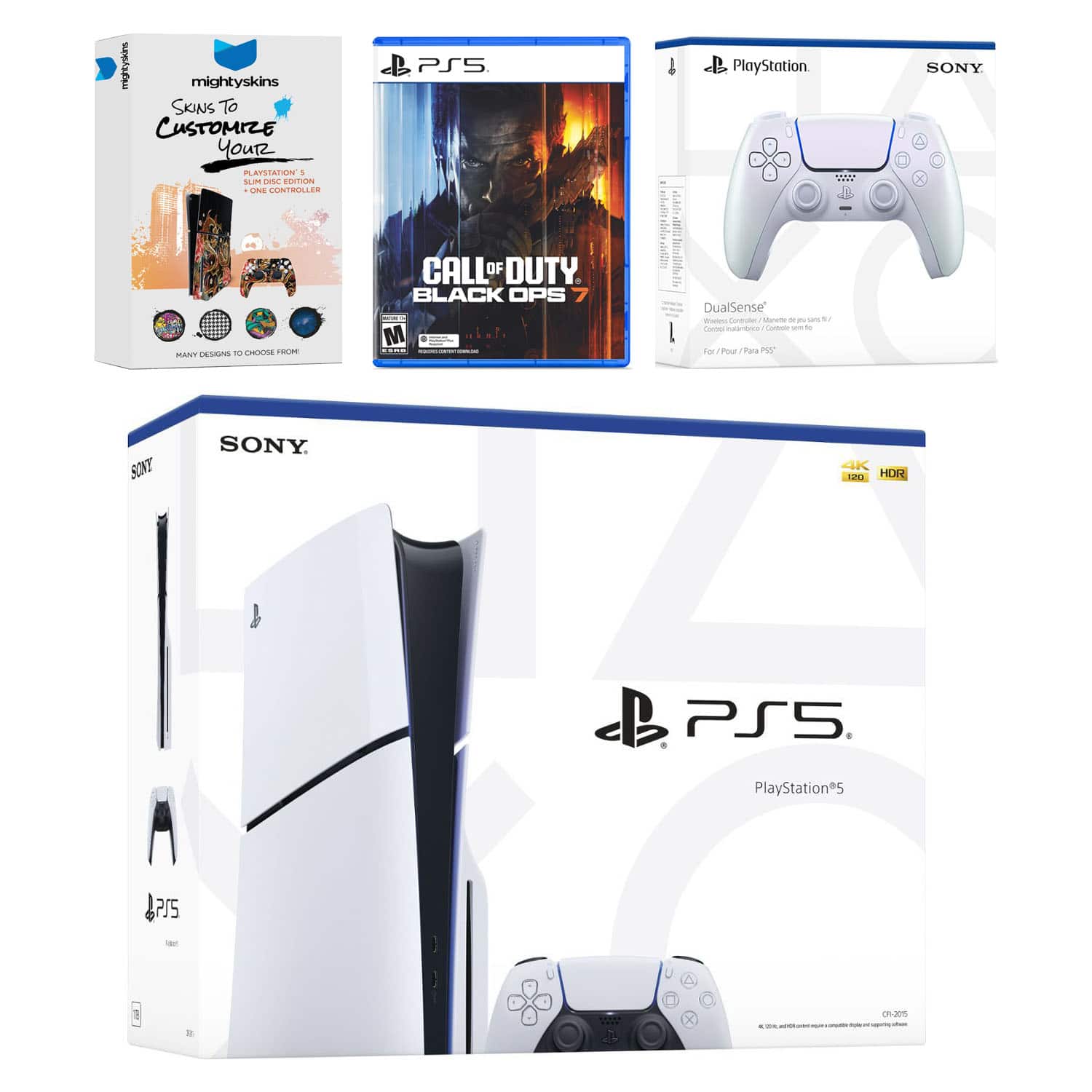 PlayStation 5 Slim Disc Bundle with Call of Duty Black Ops 7 Game, MightySkins Code and Extra Controller - Chroma - PlayStation 5