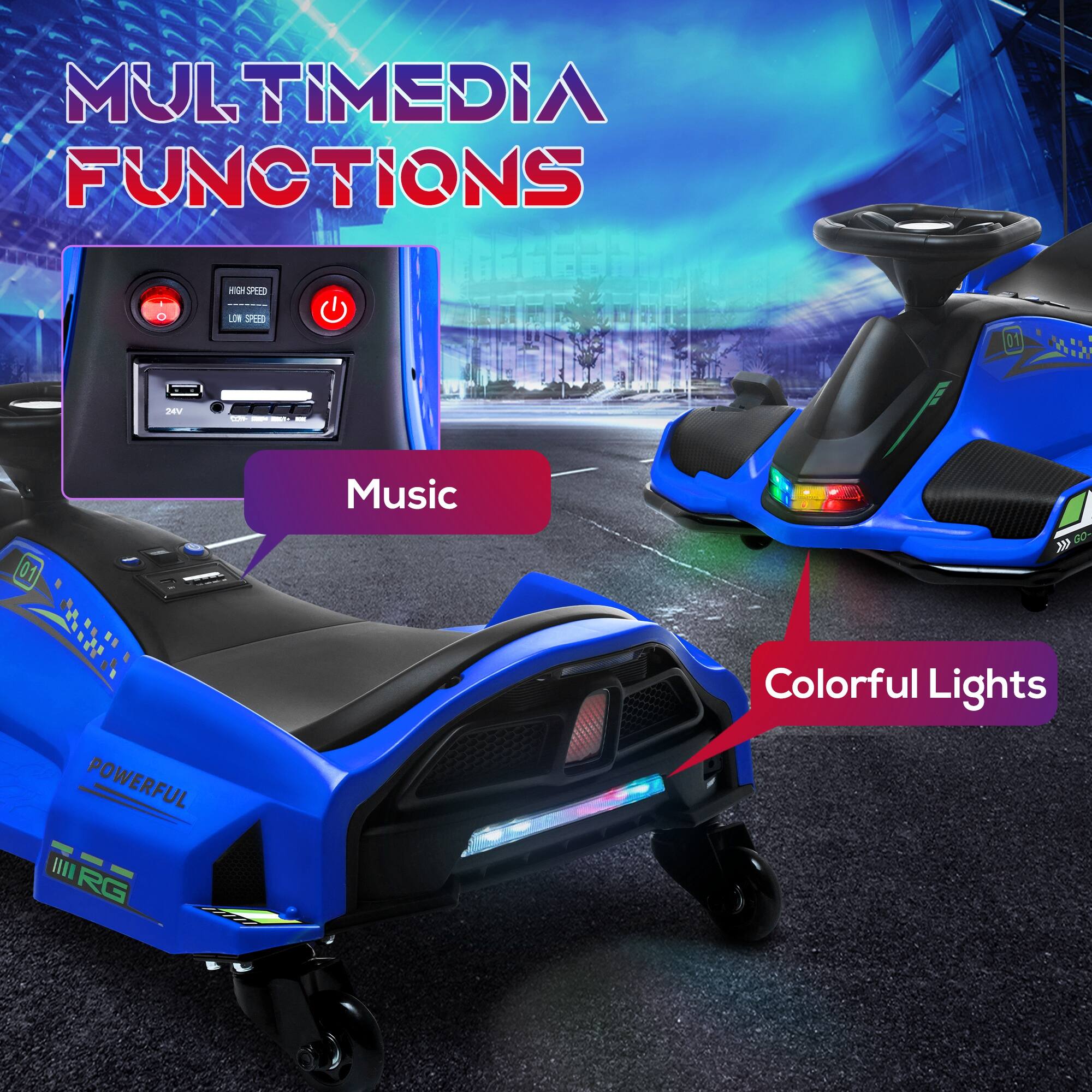 MULTIMEDIA FUNCTIONS

Music

Colorful Lights

HIGH SPEED
LOW SPEED

POWERFUL

MRG
