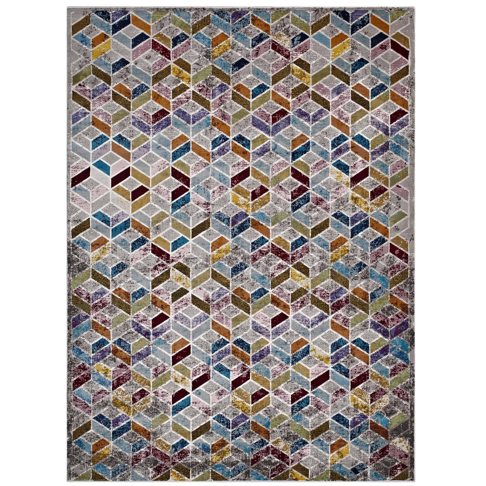 Angle. Modway - Laleh Geometric Mosaic Area Rug - Multicolored.