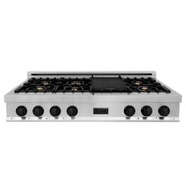 ZLINE - Autograph Edition 48 in. Slide-In Legacy Gas Rangetop with 7 Burners and Porcelain Cooktop with Matte Black Accents - Stainless Steel