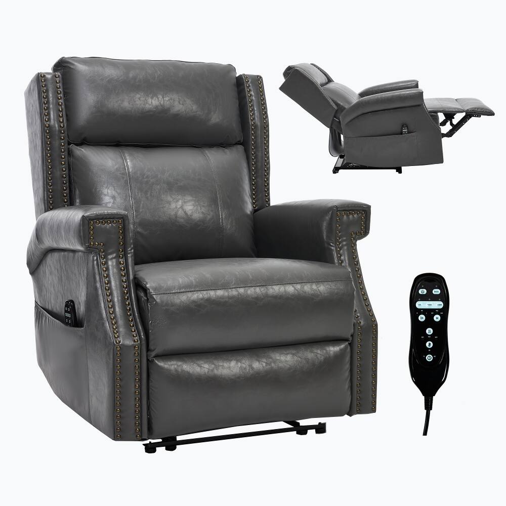 Alt View 8. Ropilly - Ropilly grey manual recliner chair, faux leather massage recliner with lumbar heat for living room - Grey.