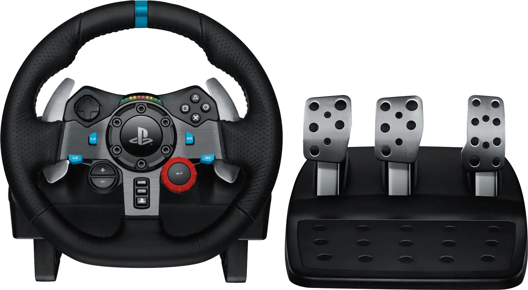 The text on the image reads: "La Le P x R2 R + - SHAE OPTION." This text is likely related to the steering wheel and its functions, as it may indicate the different buttons and options available for the user to interact with the wheel.