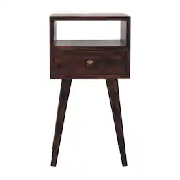 Artisan Furniture - Solid Wood Mini California Walnut Bedside, 1 drawer, 1 Open Slot, Dark Brown - Chestnut