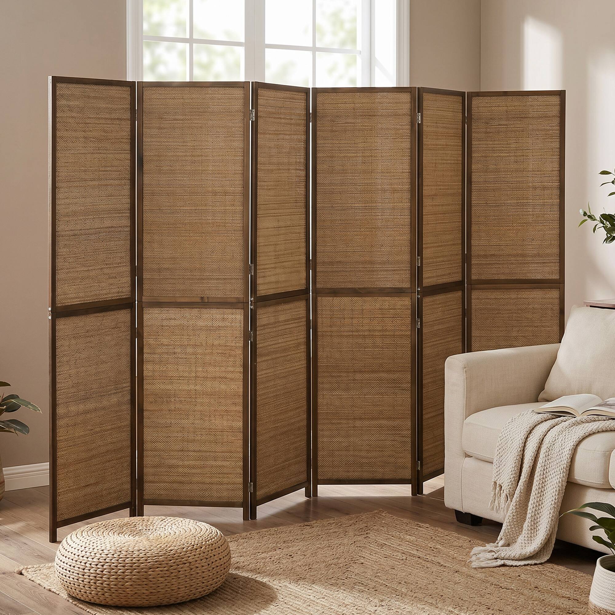 Homcom Divider, 6 Panel Folding Privacy Screen Brown - Best Buy