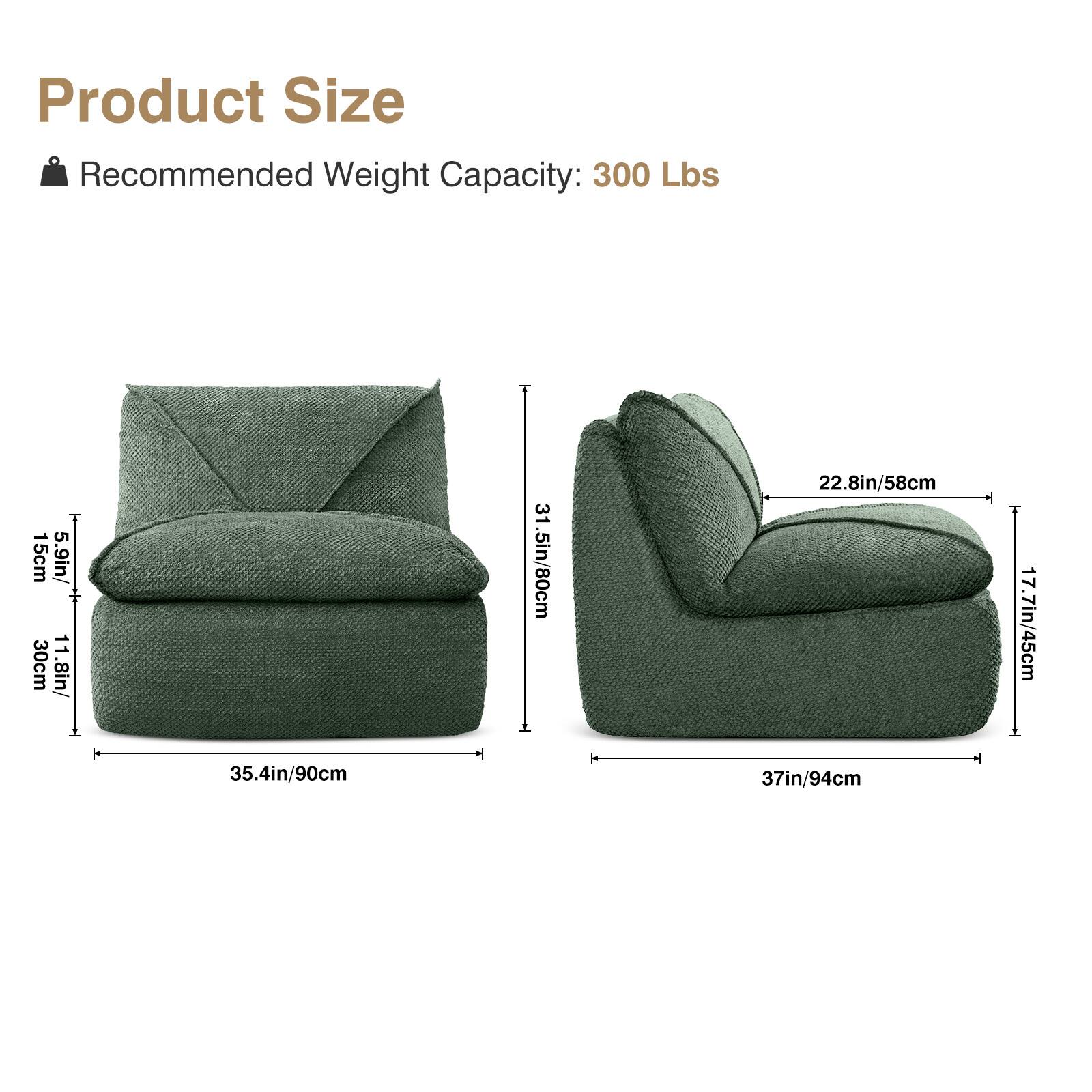 Product Size  
Recommended Weight Capacity: 300 Lbs  

- 15cm / 5.9in  
- 30cm / 11.8in  
- 31.5in / 80cm  
- 22.8in / 58cm  
- 17.7in / 45cm  
- 35.4in / 90cm  
- 37in / 94cm