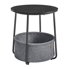 Songmics Home - Side Table, Round End Table with Fabric Basket, Spacious, for Living Room Bedroom, Bedside Table, Modern Style - Ebony Black and Slate Gray