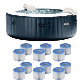 Intex - PureSpa Plus Portable Inflatable Hot Tub Jet Spa w/ 12 Filter Cartridges - Blue
