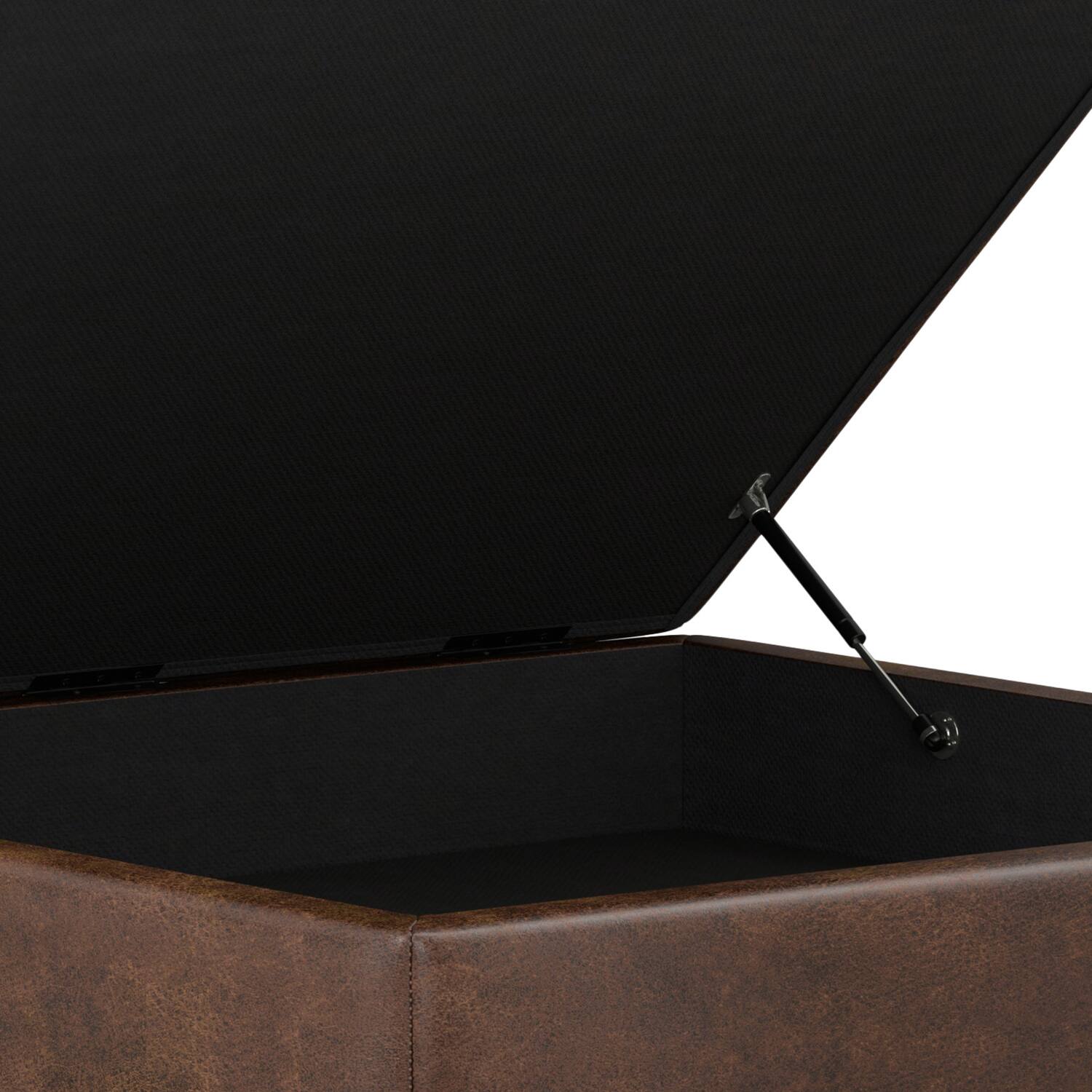 Alt View 7. Simpli Home - Shiloh 38 inch Transitional Contemporary Storage Ottoman in Distressed Chestnut Brown Vegan Faux Leather, Assembled - Distressed Chestnut Brown.