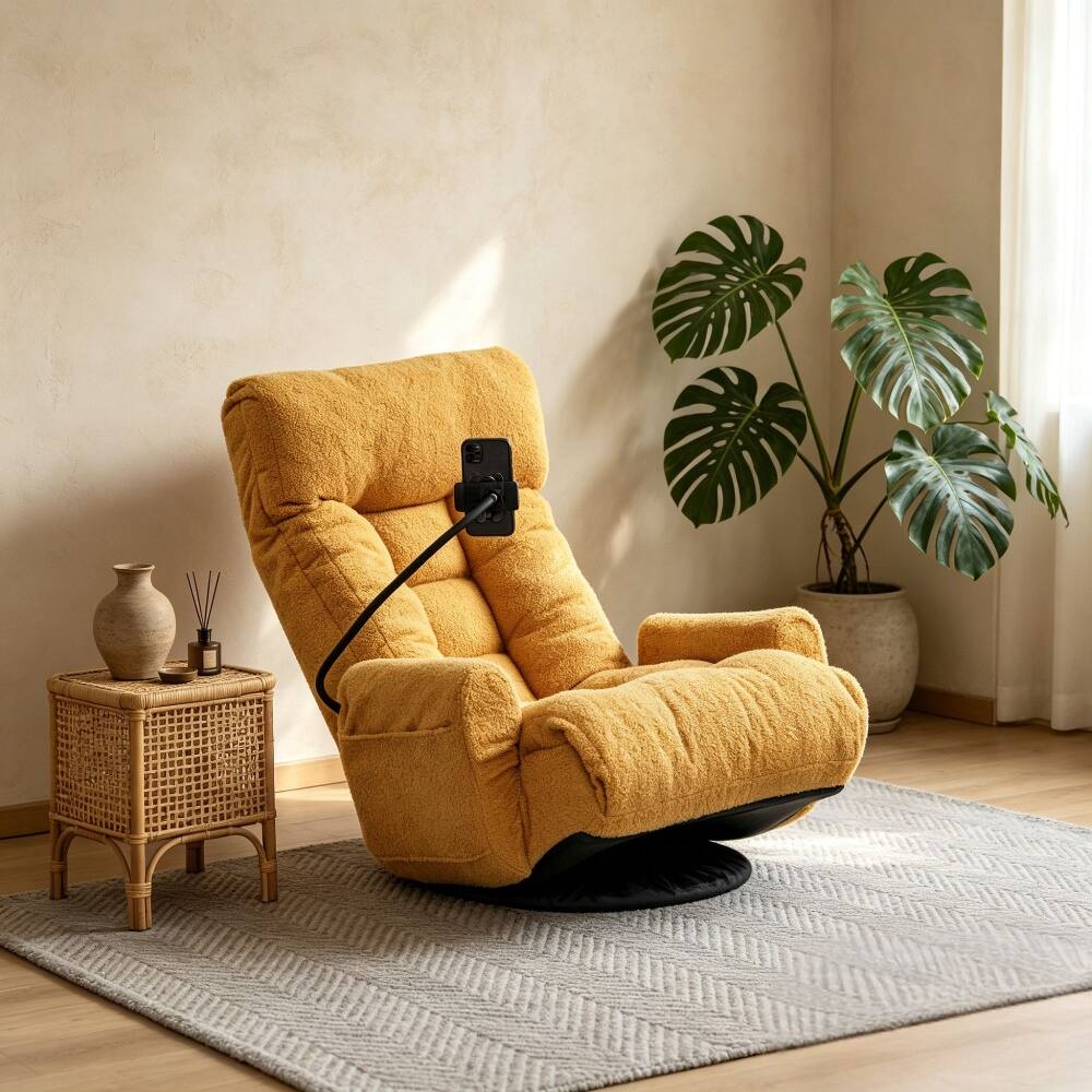 Alt View 6. Loheer - Loheer Adjustable Gaming Chair 360 Degree Rotatable Sofa Chair Yellow Lounge Chair for Living Room with Phone Holder - Yellow.