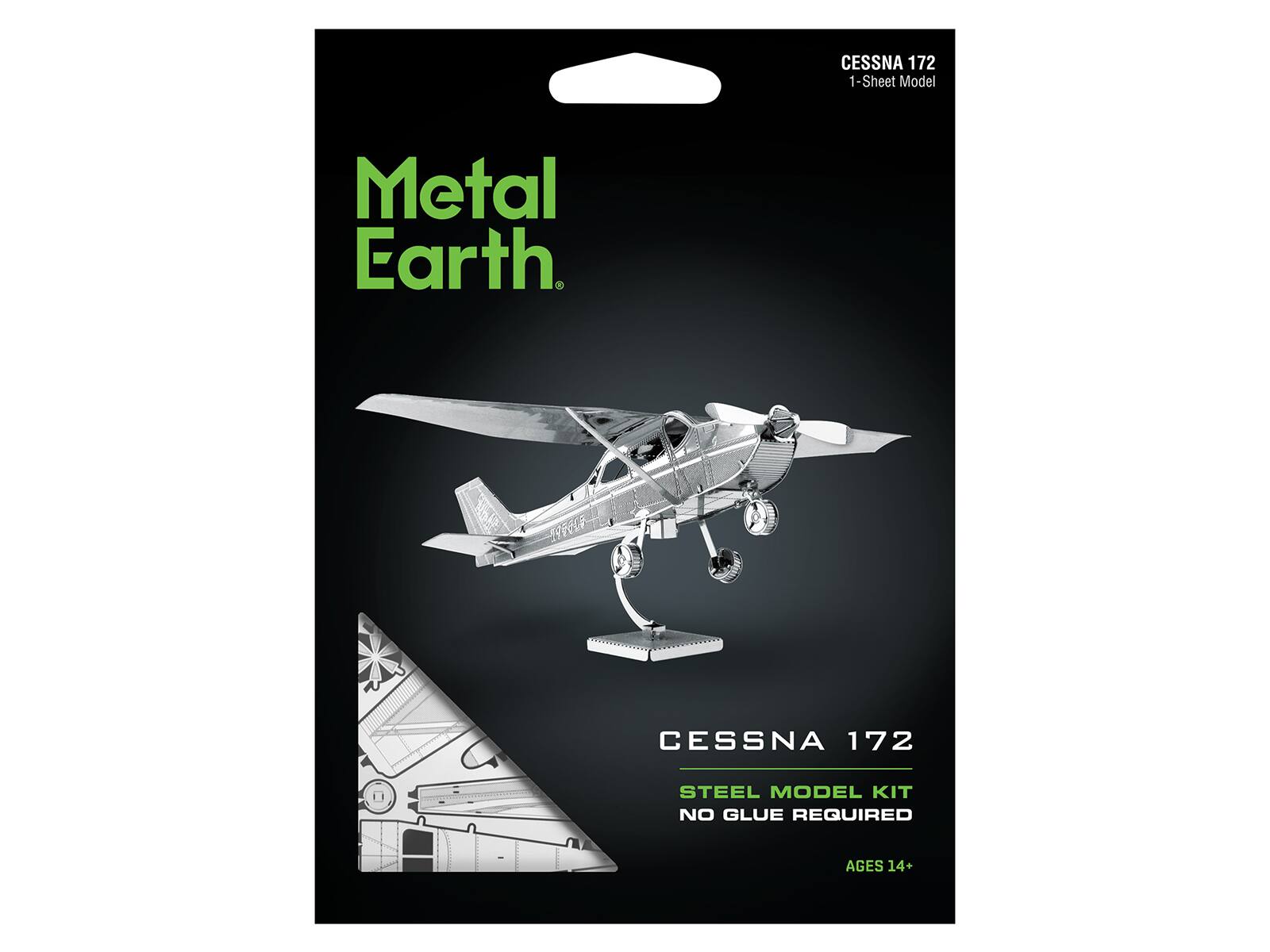CESSNA 172 1-Sheet Model  
Metal Earth  
CESSNA 172  
STEEL MODEL KIT  
NO GLUE REQUIRED  
AGES 14+