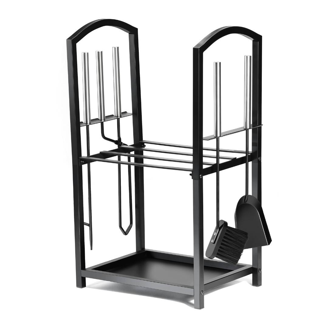 Angle. Home It - Firewood Rack with 4-Piece Tool Set - 17x12x29" Log Holder - Black.