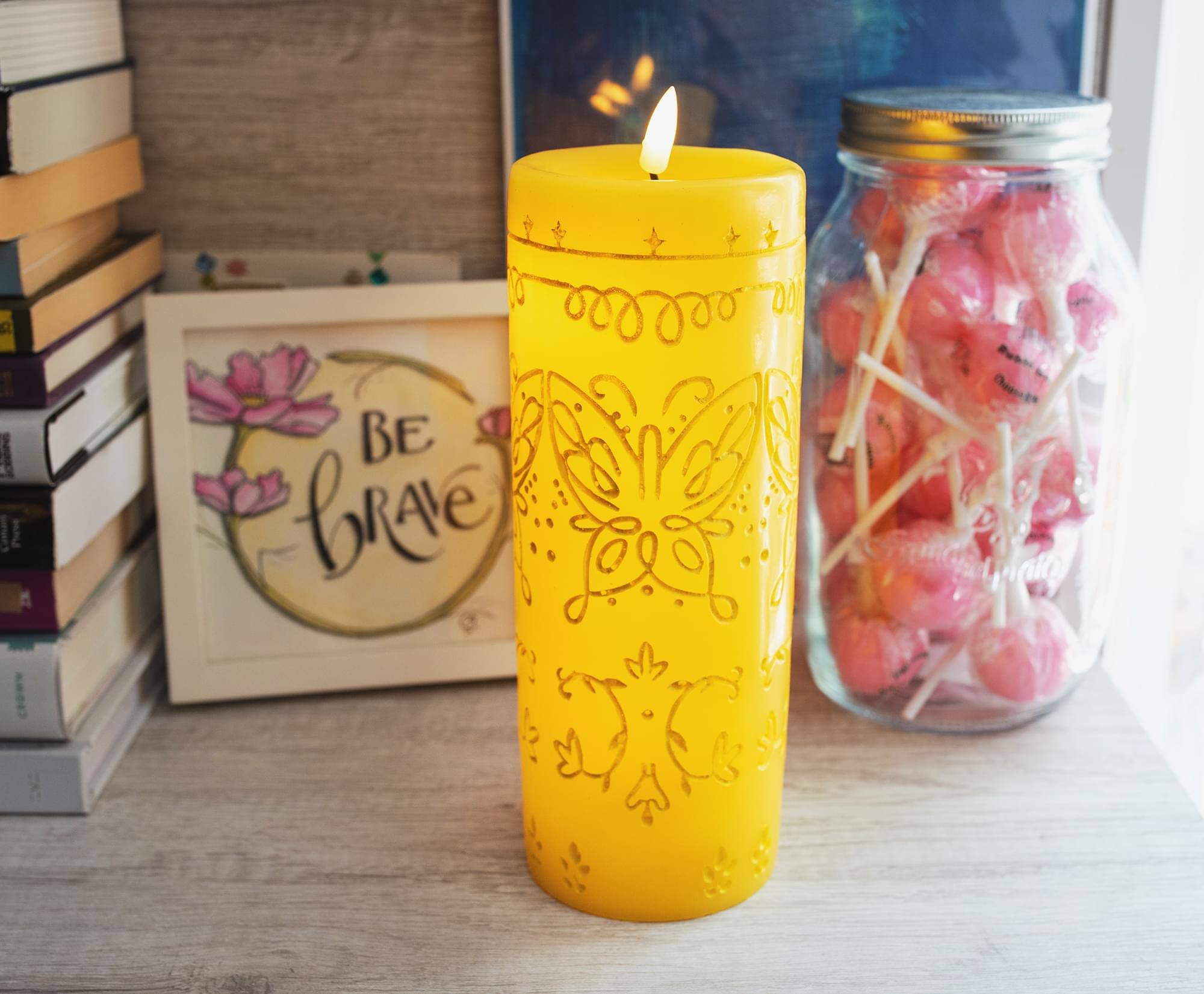 Alt View 5. Ukonic - Disney Encanto Alma's Miracle LED Flameless Candle Replica | 8 Inches Tall - Yellow.