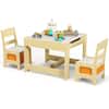 Front. Costway - Costway Kids Table Chairs Set With Storage Boxes Blackboard Whiteboard Drawing - Natural.