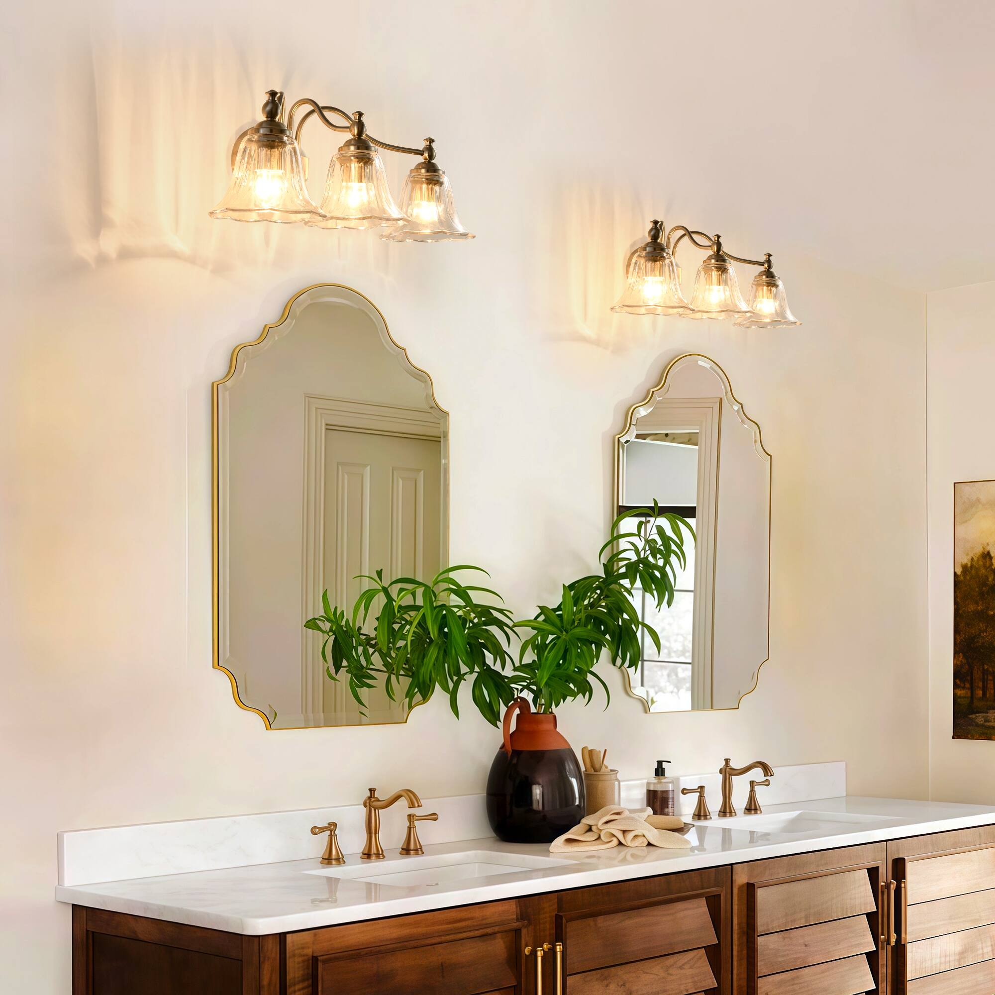 Alt View 3. RYHNUYNE - 3-Light Bathroom Vanity Light Fixture,Brushed Nickel Vanity Lighting ,Farmhouse Wall Mount Lighting Over Mirror - Brushed Nickel.