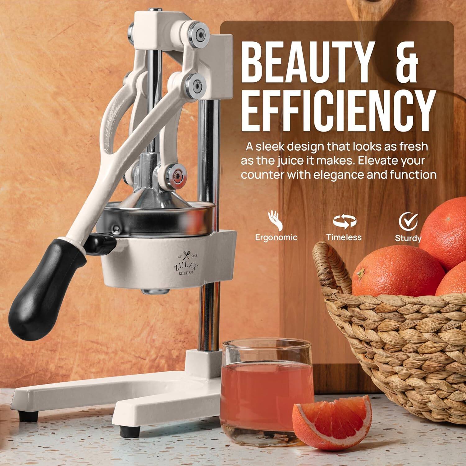 BEAUTY & EFFICIENCY

A sleek design that looks as fresh as the juice it makes. Elevate your counter with elegance and function.

Ergonomic  
Timeless  
Sturdy