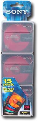 Front Standard. Sony - 15-Pack 74-Minute Color MiniDiscs with Cases.