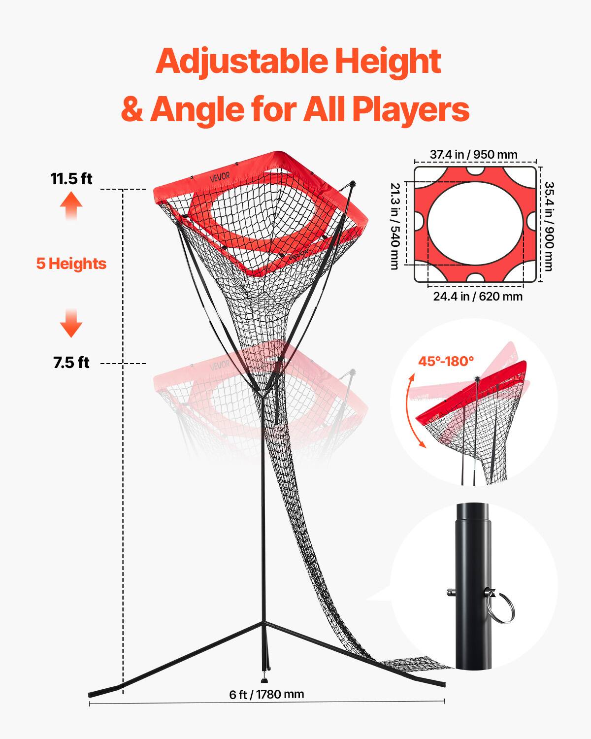 Adjustable Height & Angle for All Players

5 Heights

11.5 ft

7.5 ft

6 ft / 1780 mm

37.4 in / 950 mm

21.3 in / 540 mm

35.4 in / 900 mm

24.4 in / 620 mm

45°-180°