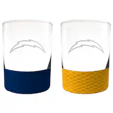 Front. Great American Products - Los Angeles Chargers 14oz. Commissioner Rocks Glass Two-Piece Set - Multicolor.