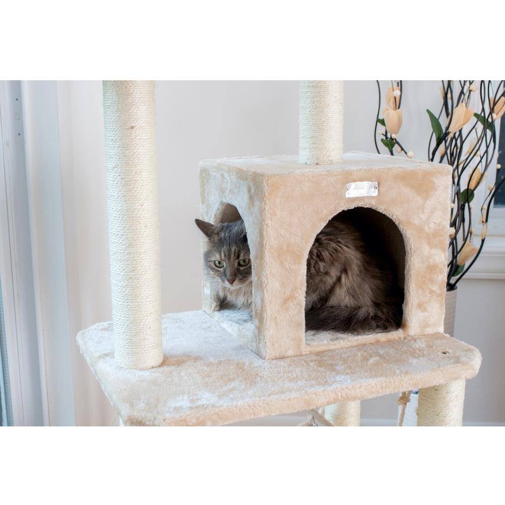 Alt View 2. Armarkat - 57Inch Real Wood Cat Tree In Beige With Perches Running Ramp.