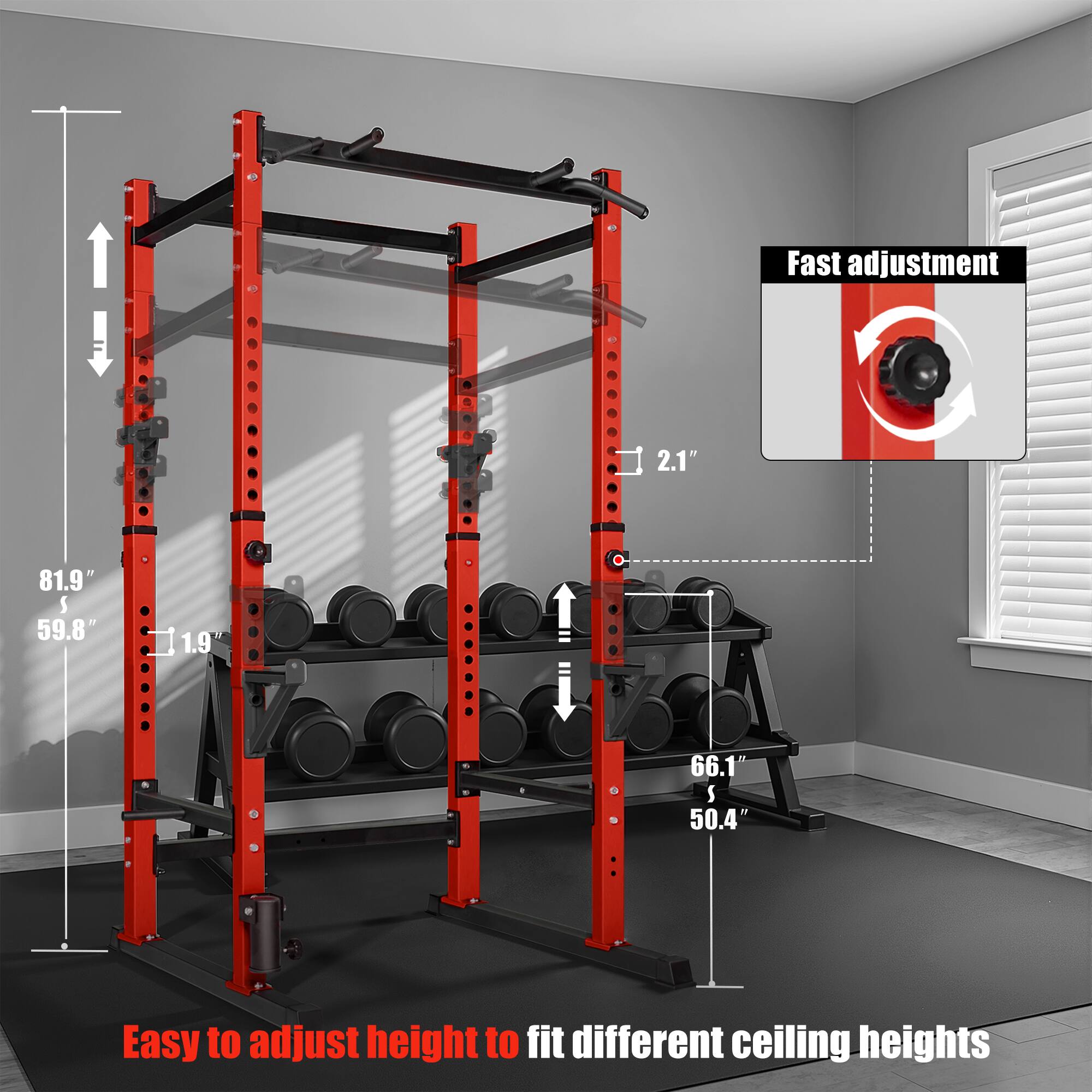Fast adjustment  
2.1"  
81.9"  
59.8"  
1.9"  
66.1"  
50.4"  

Easy to adjust height to fit different ceiling heights