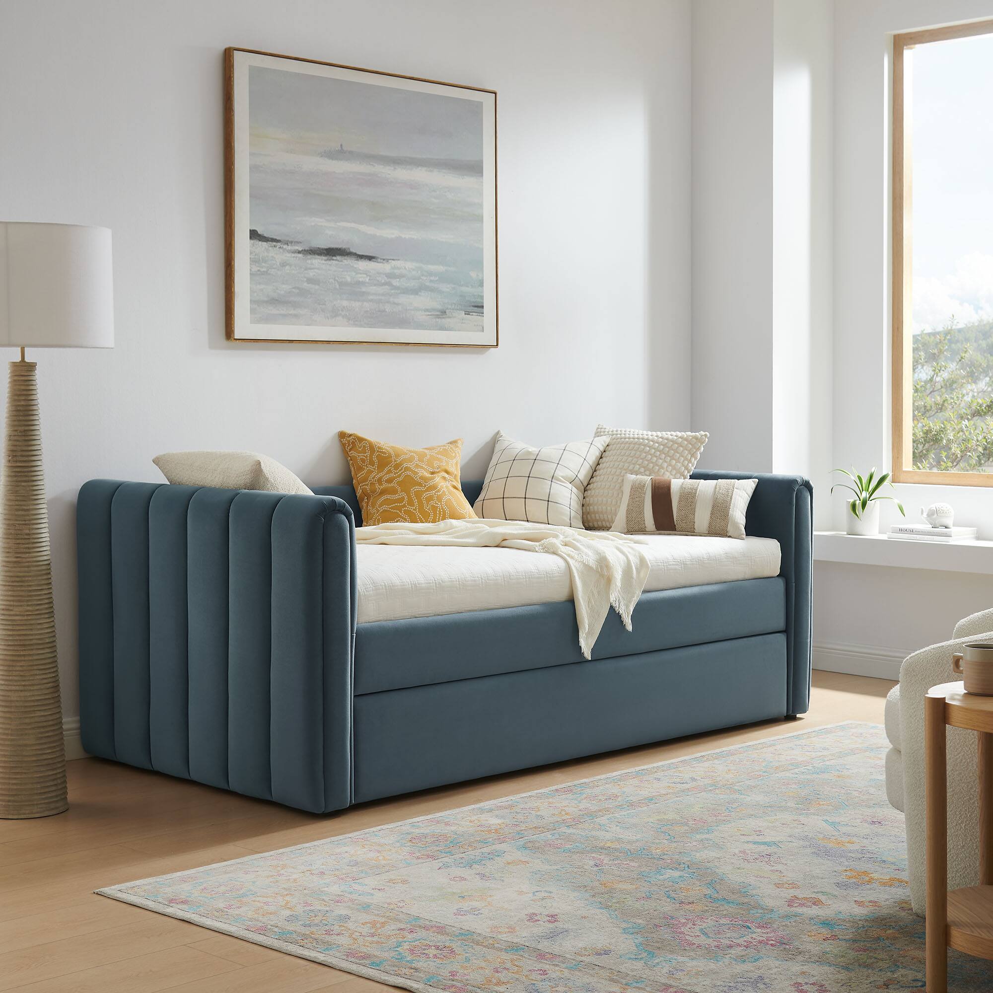 Alt View 1. Modway - Veyla Channel Tufted Performance Velvet Twin Daybed With Trundle by Modway - Cadet Blue.