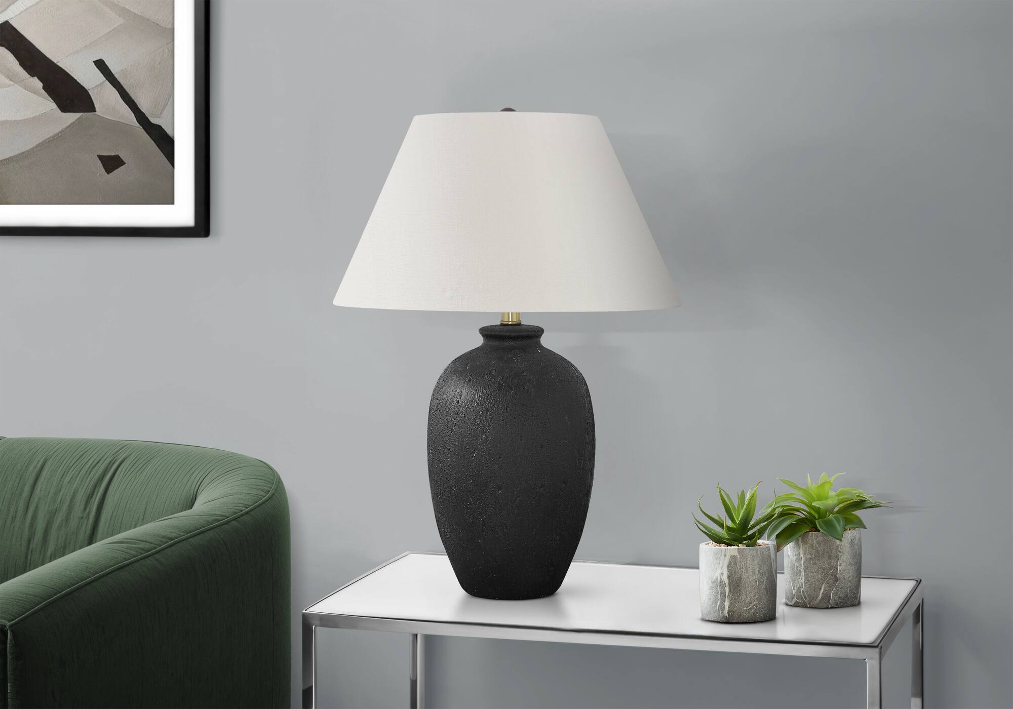 Front. APRILSOUL - Lighting 24 inh Table Lamp Black Ceramic Ivory / Cream Shade Modern - N/A.