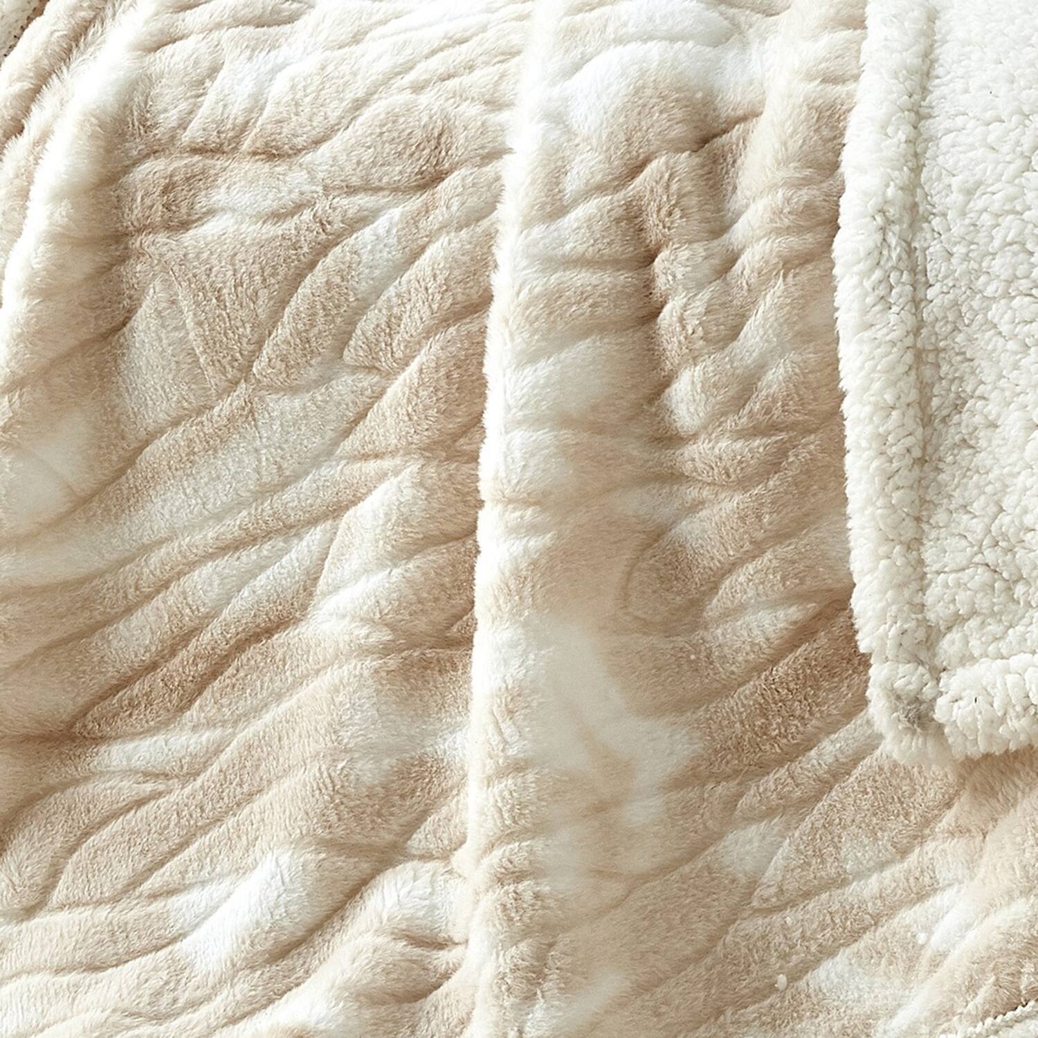 Alt View 4. Noble House - Plazatex Alaska Sherpa Decorative Super Soft Throw Blanket for Sleep/Decor 2 Pack 50" x 60" Beige - Beige.