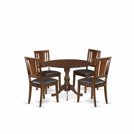 East West Furniture - 5 Piece Wood Dining Table Set Consists of 1 Drop Leaves Wooden Dining Table and 4 Faux Leather Dining Chair - Mahogany