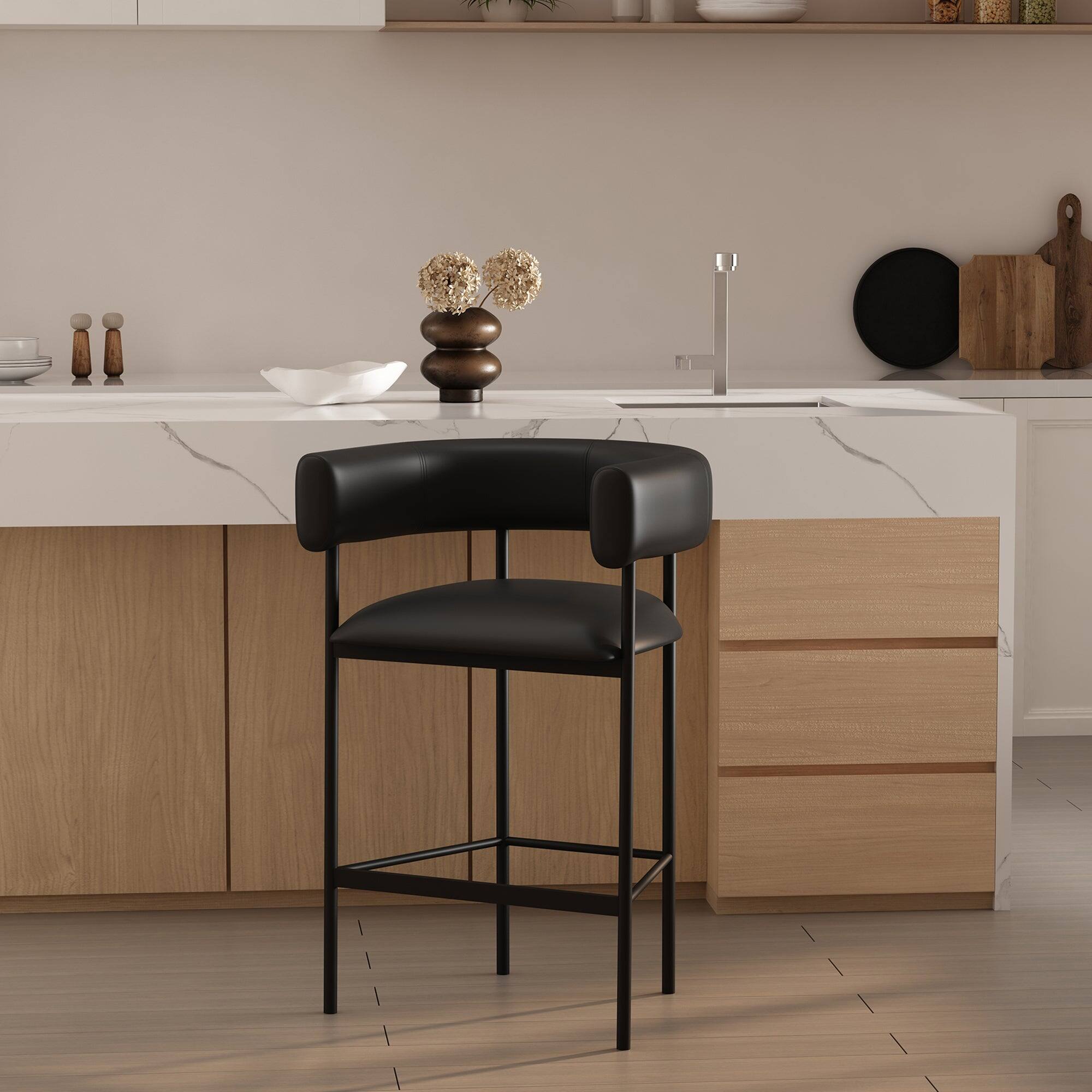 Manhattan Comfort Onda Contemporary Metal Vegan Leather Counter Stool ...