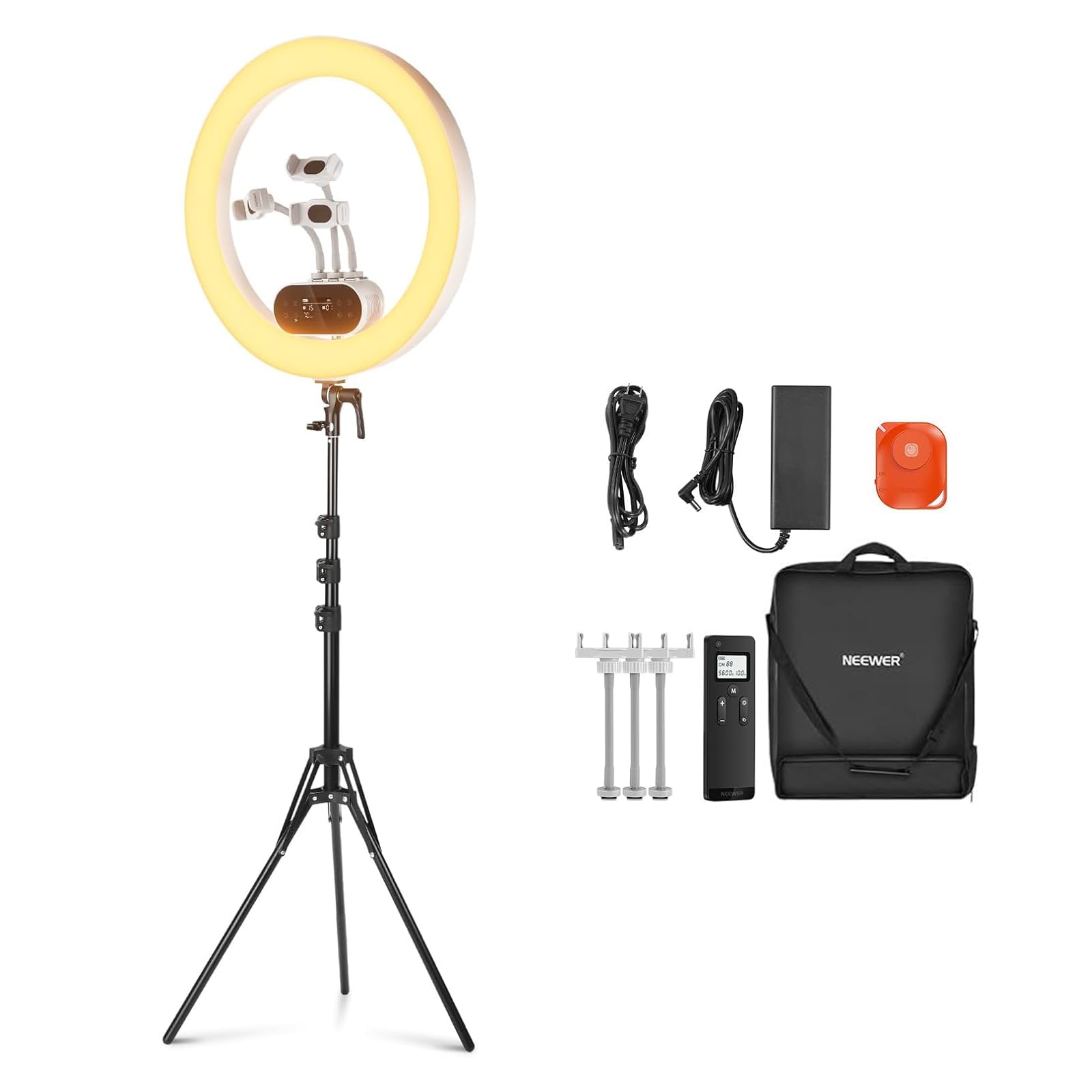 Neewer - 19" 100W LED Ring Light, App/2.4G Control, CRI97+, 3 Phone Holders, RH100B