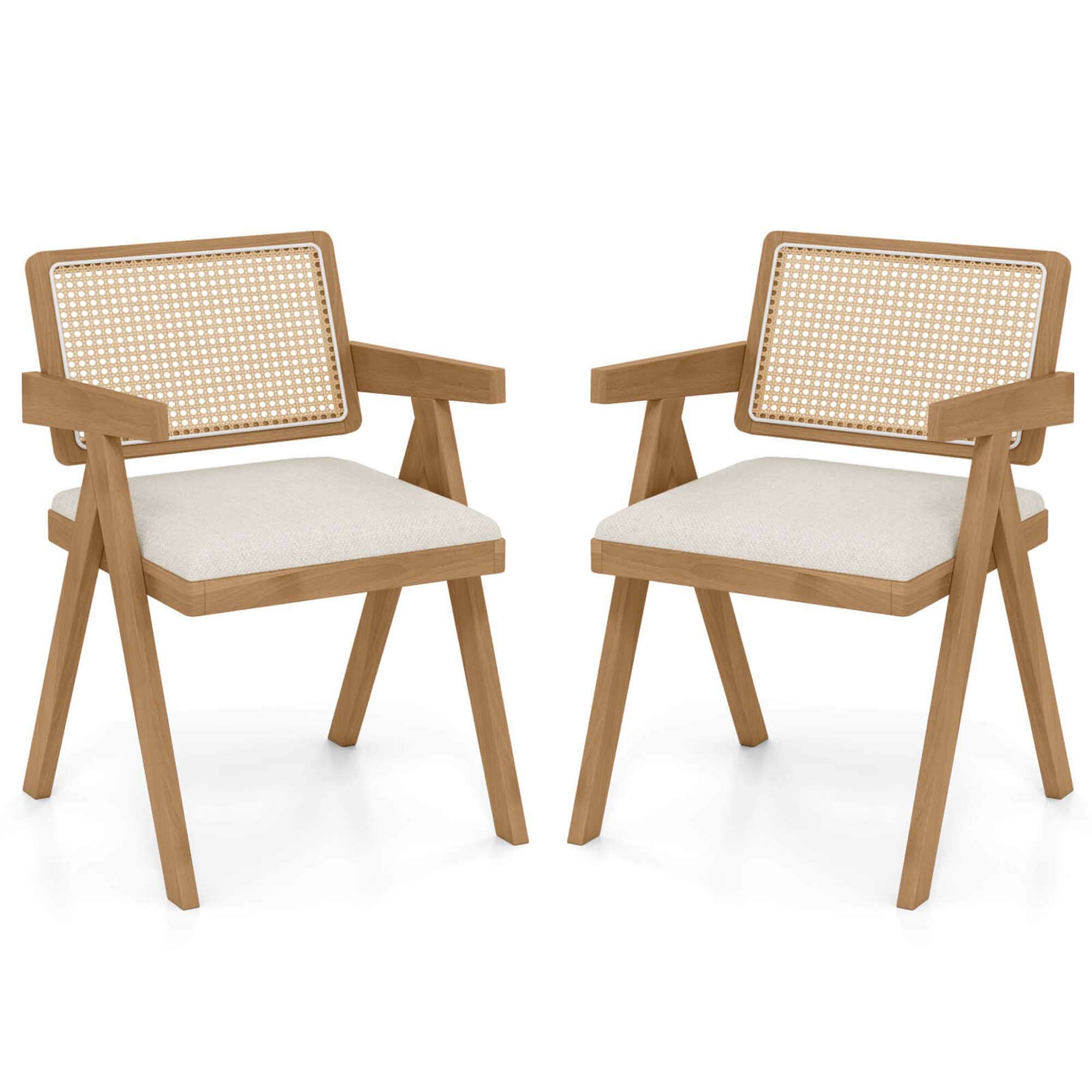 Alt View 6. Costway - Set of 2 Rattan Accent Chairs Leathaire Dining Chairs Modern Living Room Chairs - White + Natural.