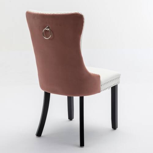 Back. LUCKY ONE - Assembled Tufted PU Velvet Dining Chair Set of 2 with Wood Legs Nailhead Trim - White PU.