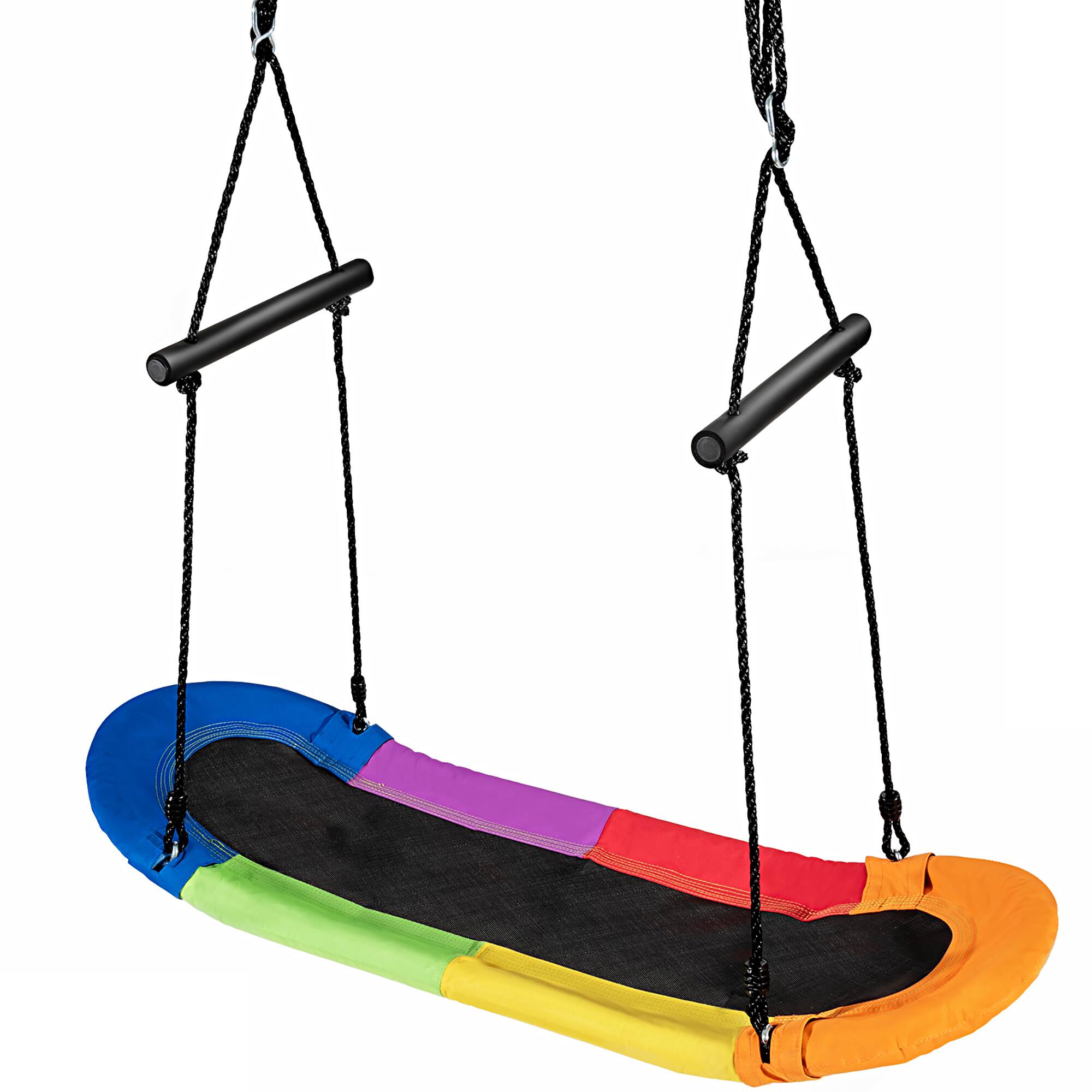 Alt View 8. Costway - Costway Saucer Tree Swing Surf Kids Outdoor Adjustable Oval Platform w/ Handle - Colorful.