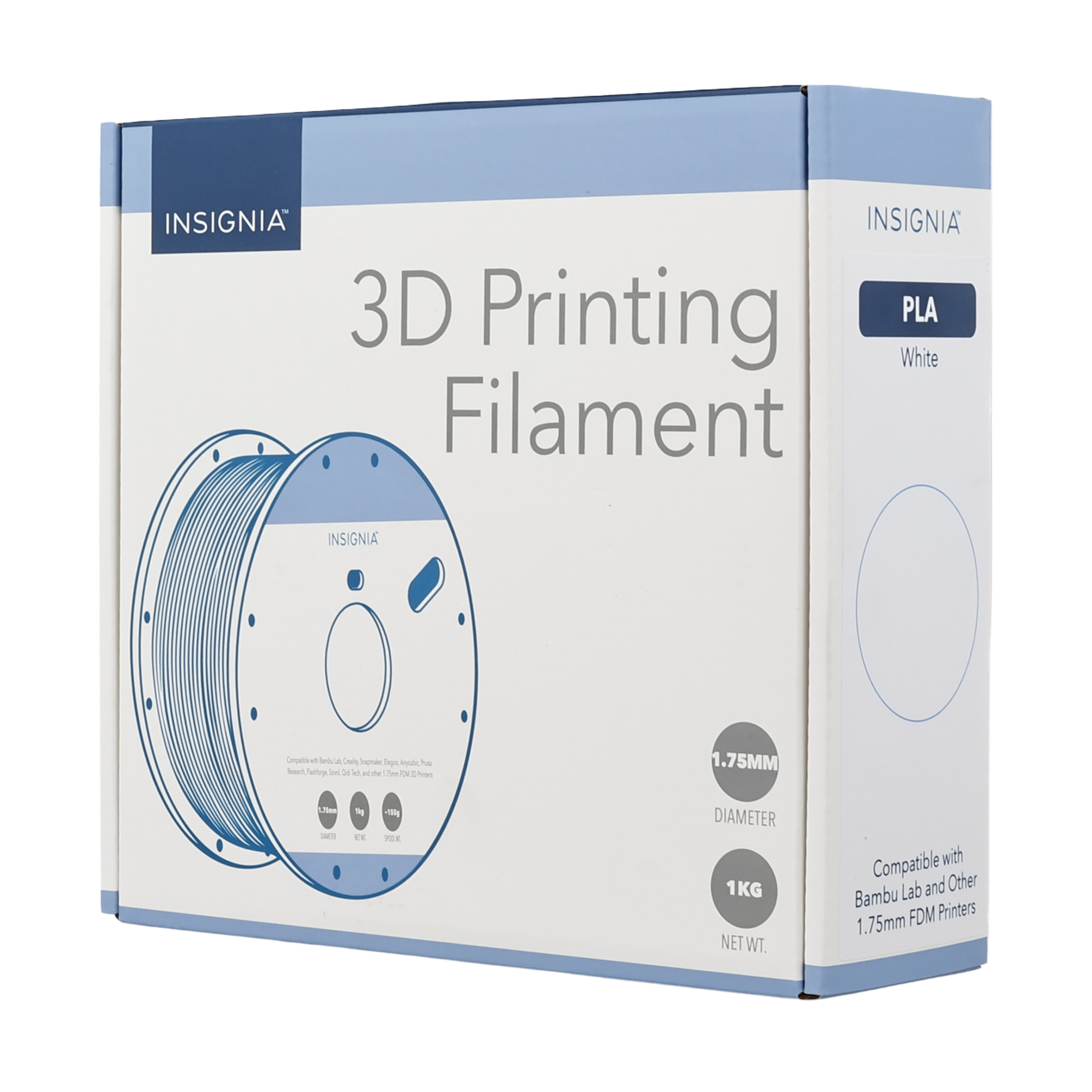 INSIGNIA 3D Printing PLA White Filament 1.75MM DIAMETER 1KG NET WT. Compatible with Lab and Other Bambu FDM Printers 1.75mm