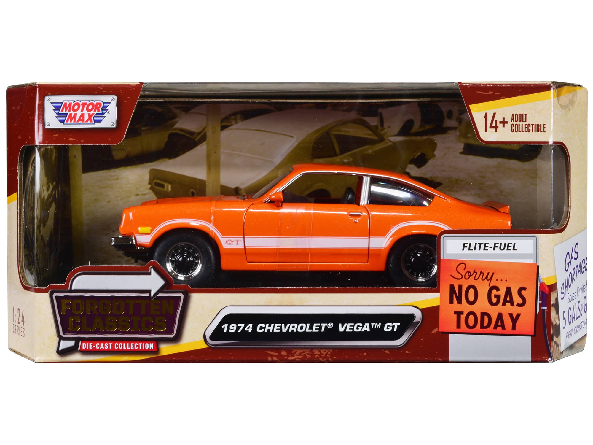 "1974 Chevrolet Vega GT Orange Metallic with White Stripes ""Forgotten Classics"" Series 1/24 Diecast Model Car by Motormax" price history on PriceWatchPro