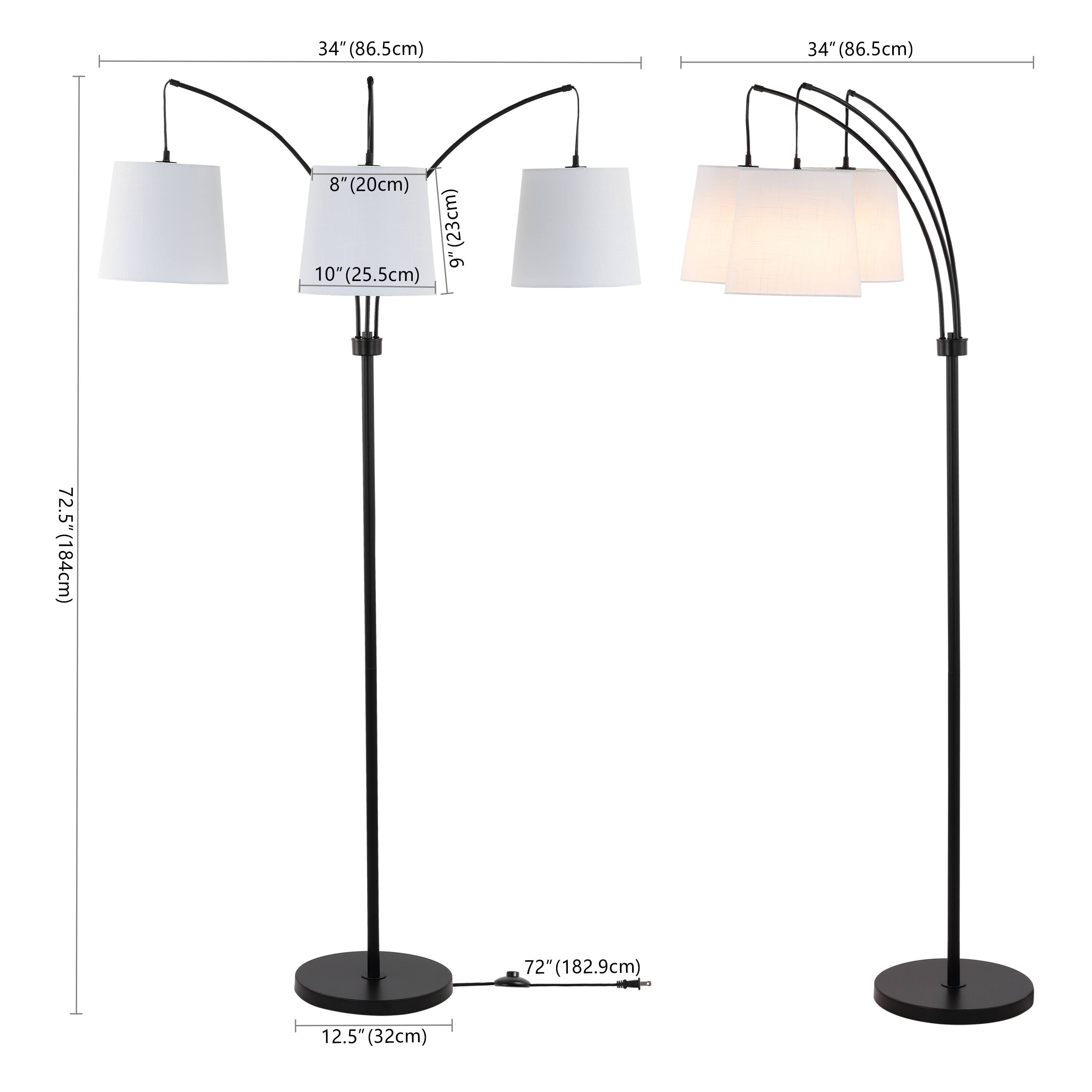 34" (86.5cm)  
8" (20cm)  
9" (23cm)  
10" (25.5cm)  
72.5" (184cm)  
72" (182.9cm)  
12.5" (32cm)