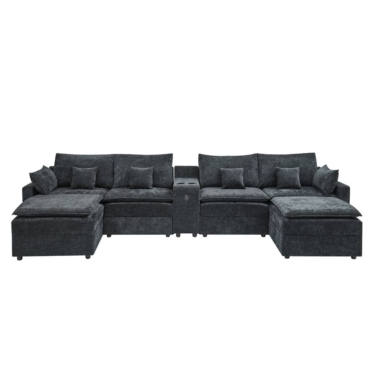 Alt View 8. Ropilly - Ropilly U Shaped Modular Sectional Sofa, Black Chenille Center Console Sectional for 6 Seat Living Room - Black.