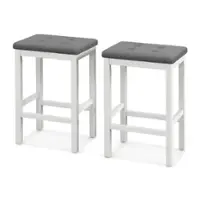Costway - Set of 2 Rubber Wood Bar Stools 24" Counter Height Stool with Padded Seat, Footrest - Gray & White - Front_Zoom