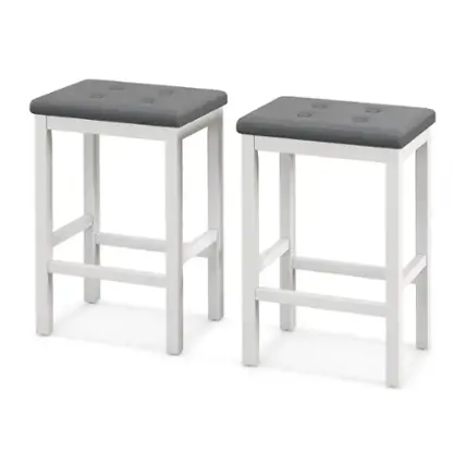 Front. Costway - Set of 2 Rubber Wood Bar Stools 24" Counter Height Stool with Padded Seat, Footrest - Gray & White.
