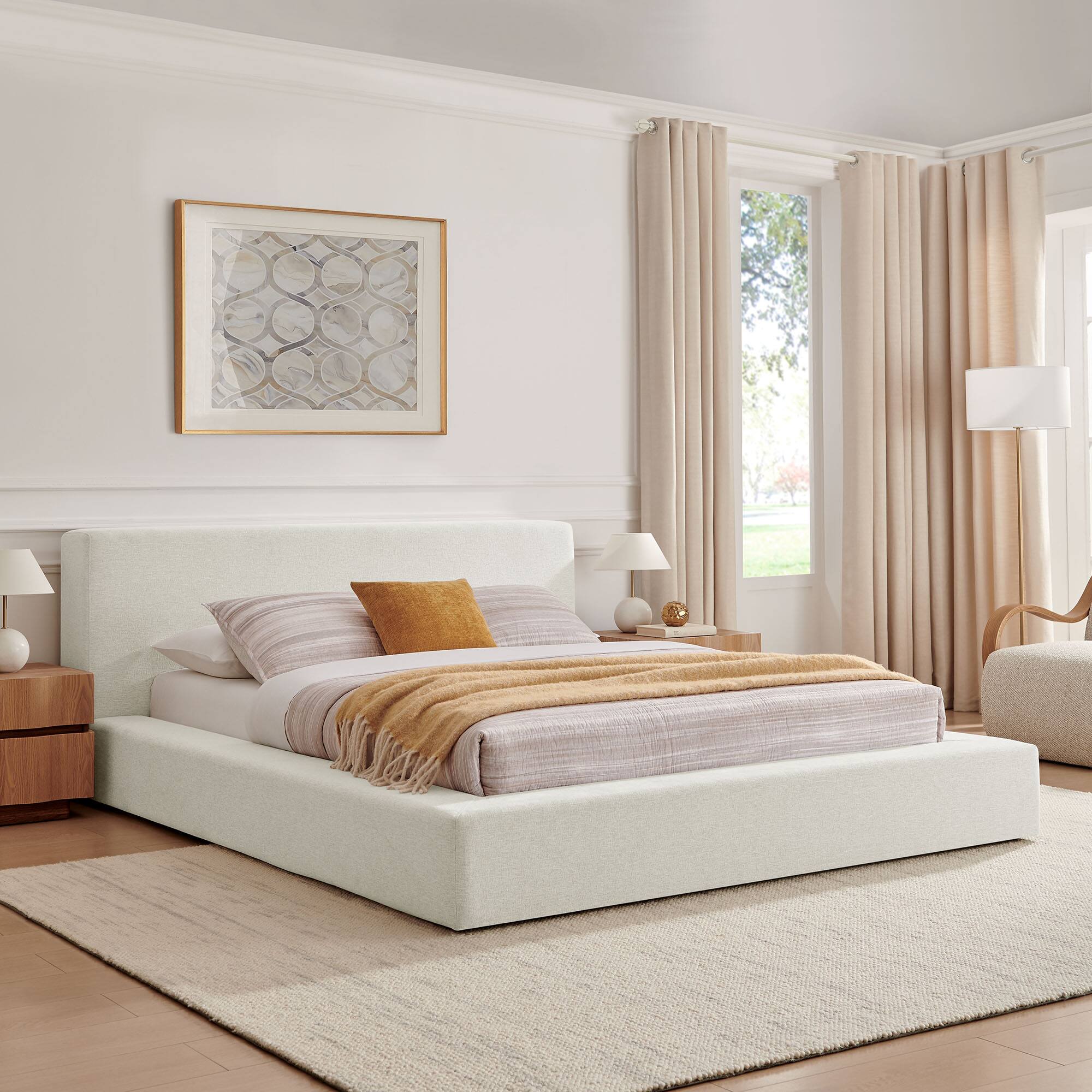 Alt View 7. Modway - Luma Chenille Upholstered King Platform Bed Frame by Modway - Ivory Fabric.