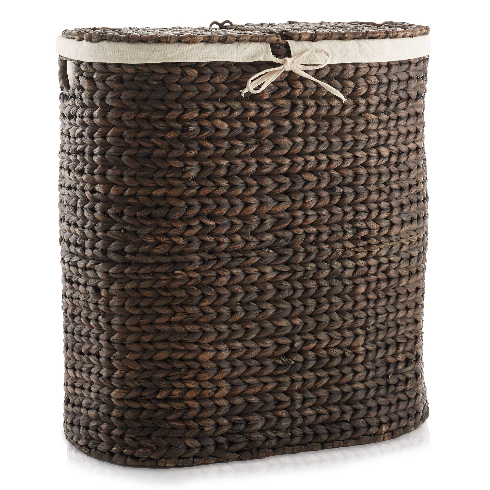 Alt View 3. Casafield - 2-Section Oval Laundry Hamper Basket w Lids and Liner Bags for Clothes - Espresso.