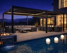 PURPLE LEAF - Louvered Pergola with LED Strip Lights Outdoor Gray Aluminum Hardtop Gazebo with Adjustable Roof for Patio Garden Yard - 13' X 20'