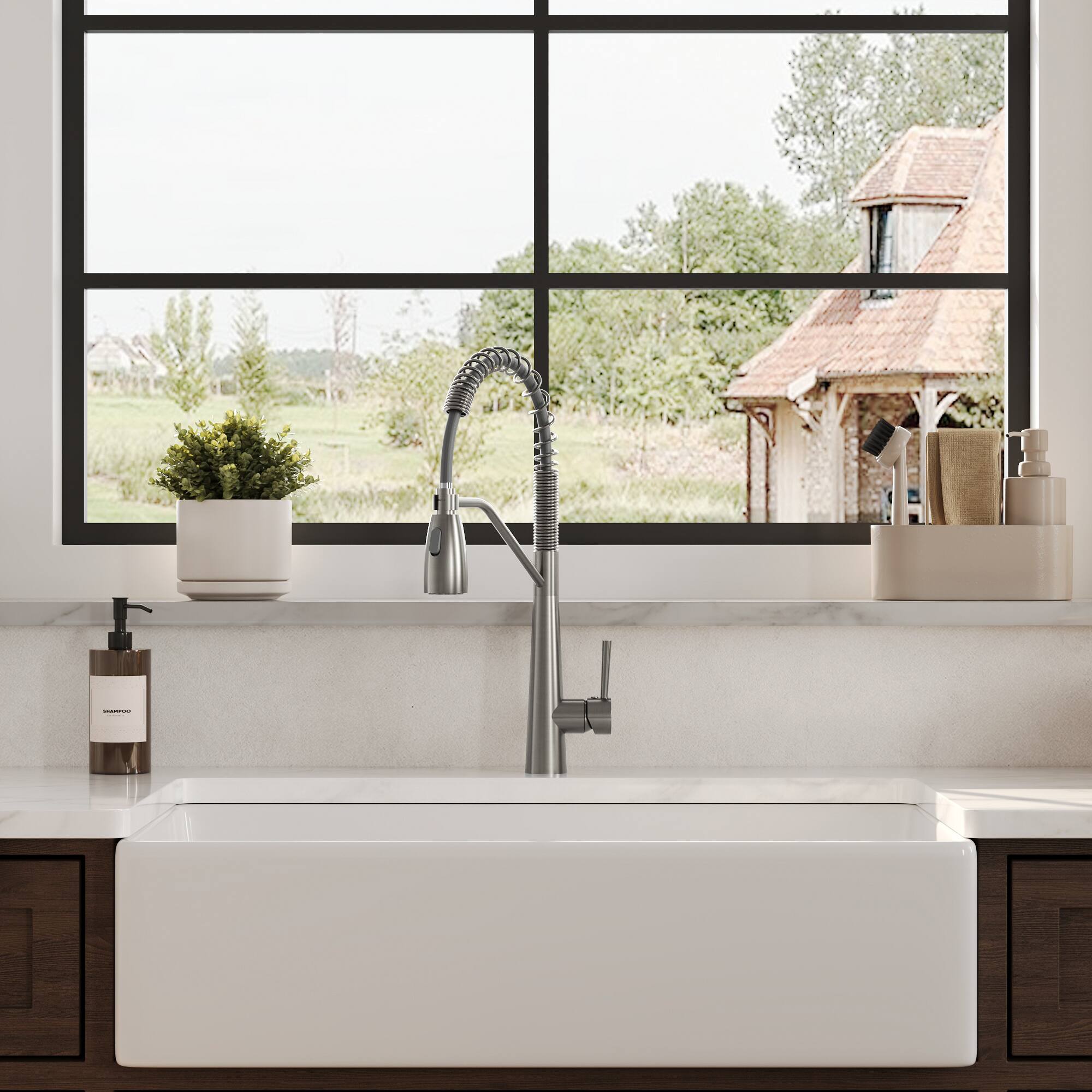 Alt View 9. GRANDJOY - Kitchen Faucet with Pull-Down Sprayer and Spring Spout for Modern Kitchen Renovation - Brushed Nickel.