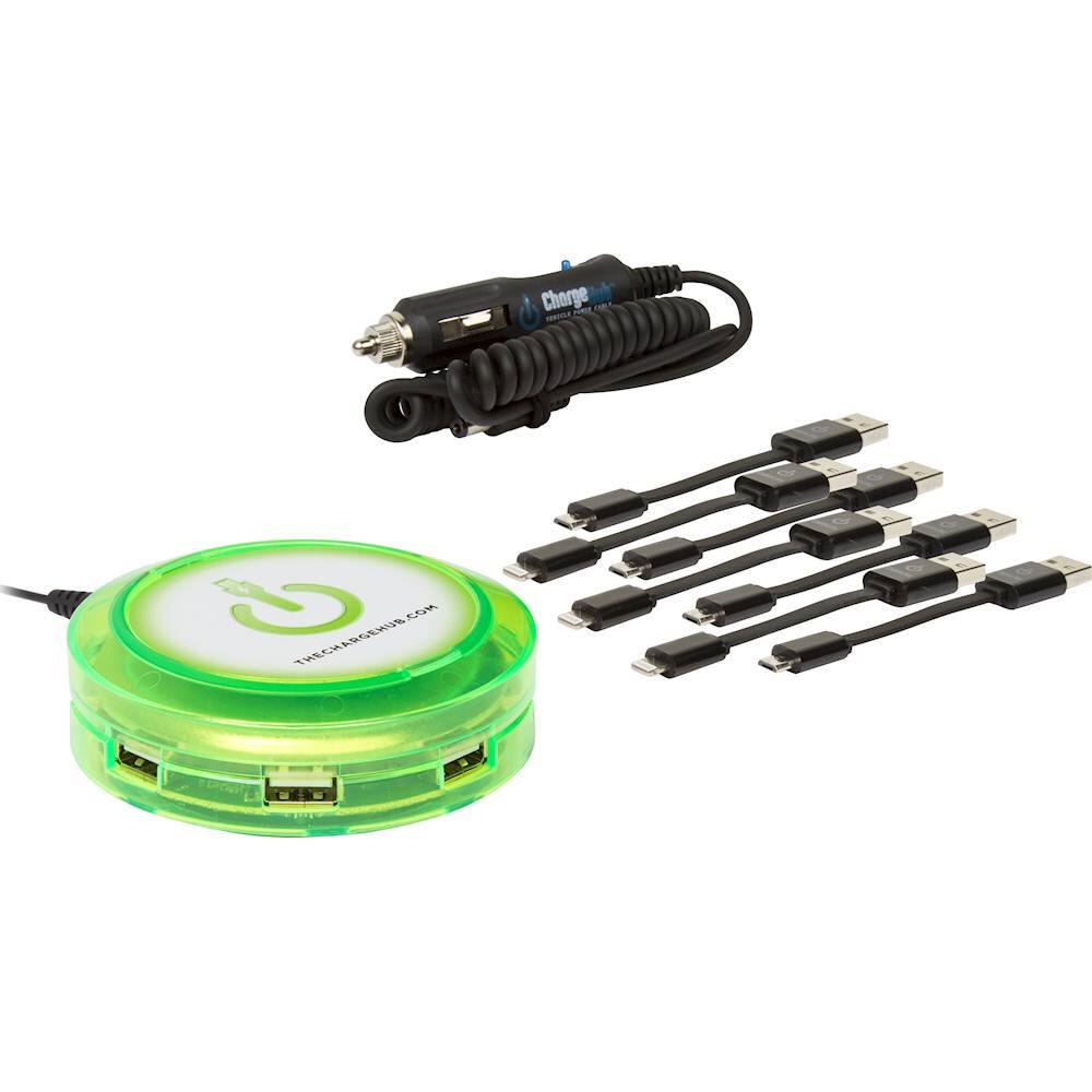 Front. ChargeHub - X7 7-Port USB SuperCharger Super Value Pack - Edge Glow Green.