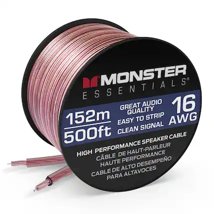 MONSTER ESSENTIALS
GREAT AUDIO QUALITY
16 AWG
152m / 500ft
EASY TO STRIP
CLEAN SIGNAL
HIGH PERFORMANCE SPEAKER CABLE
CÂBLE DE HAUT-PARLEUR
HAUTE PERFORMANCE
CÁBLE DE ALTO DESEMPEÑO
CABLE PARA ALTAVOICES