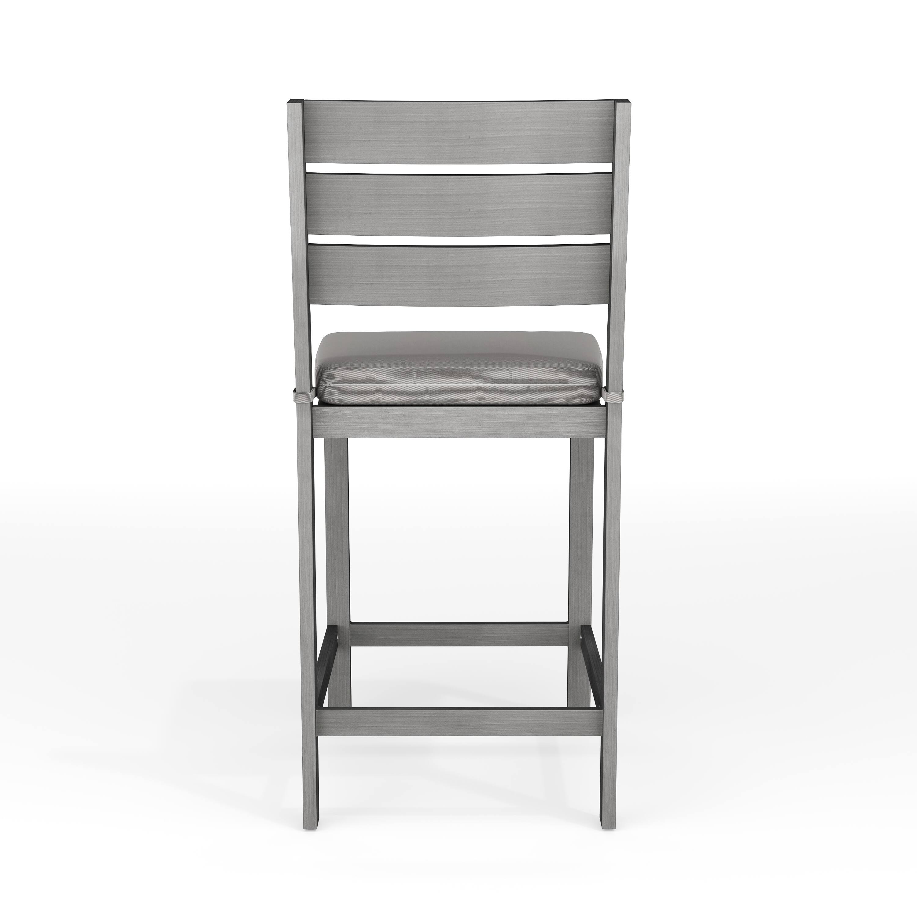 Alt View 5. Martha Stewart - Bedford 3 Piece Aluminum Patio Set, 2 Bar Stools with Cushions, 35.5" Square Patio Table - Gray.